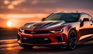 2024 chevy Camaro with a sunset background