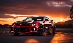 2024 chevy Camaro with a sunset background