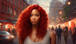 Beautiful biracial woman,red hair