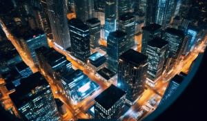 Looking down from the top of  a skyscraper a night, with millions of lights