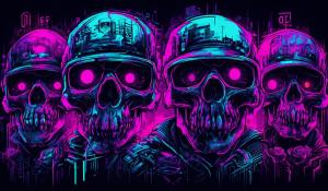 Skulls with evil, dark designs. And I want it to be graffiti style. Also would like a quote that reads 