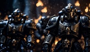 warhammer 40,000 space marines in intricate black nightmare demon armor