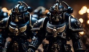 warhammer 40,000 space marines in intricate black nightmare demon armor