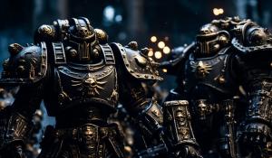 warhammer 40,000 space marines in intricate black nightmare demon armor