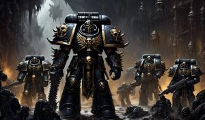 warhammer 40,000 space marines in intricate black demon armor