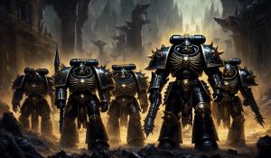 warhammer 40,000 space marines in intricate black demon armor