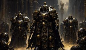 warhammer 40,000 custodes in intricate black nightmare armor