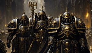 warhammer 40,000 custodes in intricate black nightmare armor