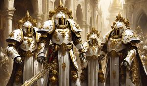 warhammer 40,000 custodes in ornate white armor