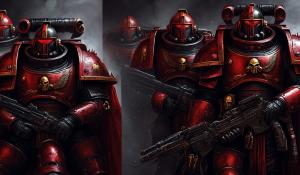 Warhammer 40,000 space marines in dark black and red armor