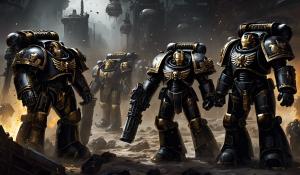 Warhammer 40,000 space marines in black iron man armor