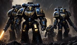 Warhammer 40,000 space marines in black iron man armor