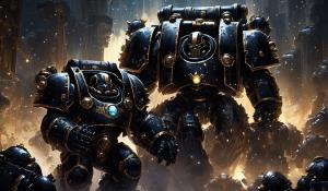 Warhammer 40,000 space marines in black punisher hulkbuster armor