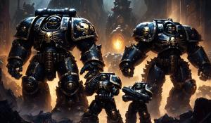 Warhammer 40,000 space marines in black punisher hulkbuster armor