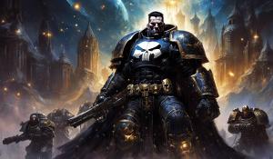 cross between marvel's punisher and Warhammer black templar space marines