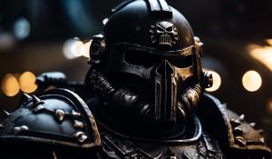 cross between Warhammer black templars space marines and the punisher with black space marines helmet