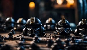 cross between Warhammer black templars space marines and the punisher with black space marines helmet