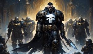 The punisher wearing Warhammer space marines black templar armor