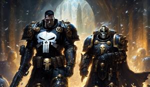 The punisher wearing Warhammer space marines black templar armor