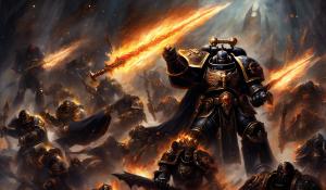 warhanmer 40k black templar space marines with fire eyes and fire sword