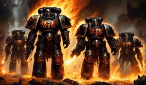 Warhammer 40,000 black templar space marines in flaming punisher armor