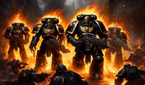 Warhammer 40,000 black templar space marines in flaming punisher armor