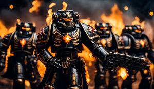 Warhammer 40,000 black templar space marines in flaming punisher armor