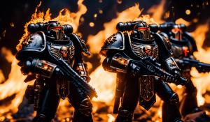 Warhammer 40,000 black templar space marines in flaming punisher armor