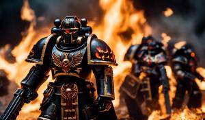 Warhammer 40,000 black templar space marines in flaming punisher armor