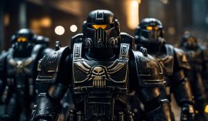 Warhammer 40,000 black space marines in punisher war machine armor