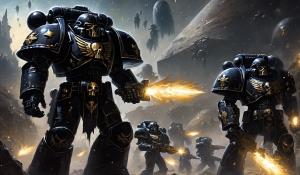 Warhammer 40,000 space marines in black punisher war machine armor