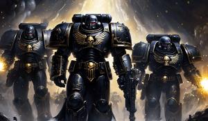 Warhammer 40,000 space marines in black punisher war machine armor