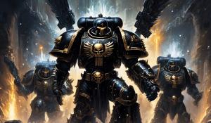 Warhammer 40,000 space marines in black punisher war machine armor