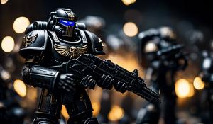 Warhammer 40,000 space marines in blacked out punisher war machine armor