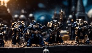 an amalgamation of Warhammer 40,000 black templar space marines and the punisher