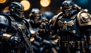 an amalgamation of Warhammer 40,000 black templar space marines and the punisher