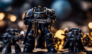 an amalgamation of Warhammer 40,000 black templar space marines and the punisher