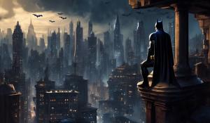 Batman overlooking gotham, ACE Chemicals in the background 