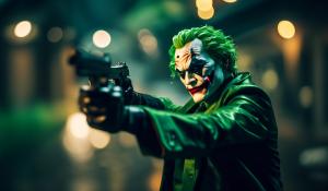 the joker  fighting zoro with  a gun 