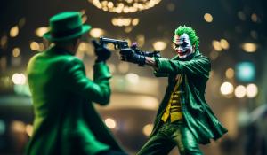 the joker  fighting zoro with  a gun 