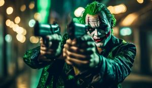 the joker  fighting zoro with  a gun 