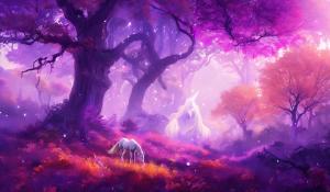 Autumn, forrest, purple, unicorn, 