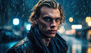 Realistic jamie bower as jace wayland in rainy city