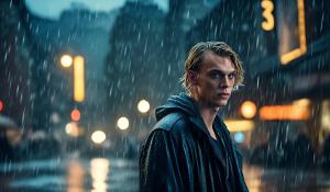 Realistic jamie bower as jace wayland in rainy city