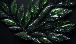 3D HD Leaf Dew Black Background