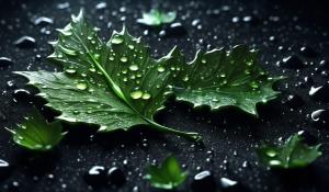 3D HD Leaf Dew Black Background