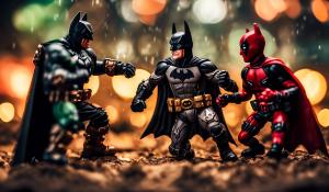 Batman,spawn,deadpool,and the doom slayer fighting each other 