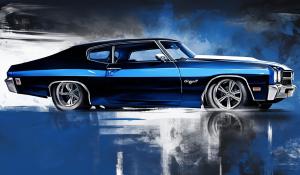 1970 chevy chevelle blue and white black background