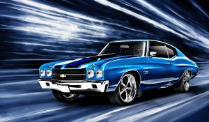 1970 chevy chevelle blue and white black background