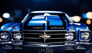 1970 chevy chevelle blue and white stationary with black background 